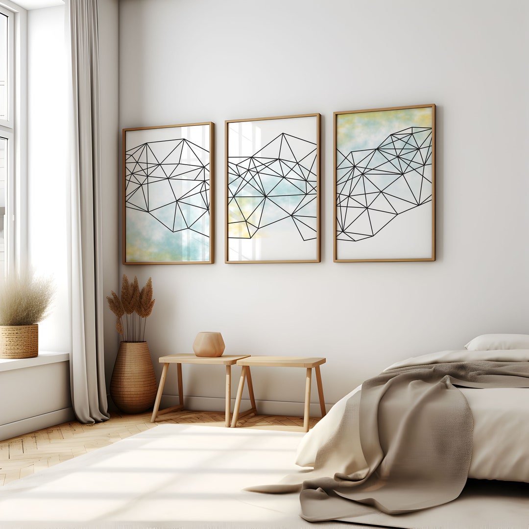 Set of 3 Geometric Prints Blue Printable Wall Art Set Digital Prints ...