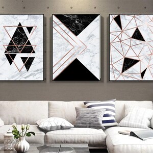 Set of 3 Geometric Prints Rose Gold Black Gray Marble Printable Wall ...