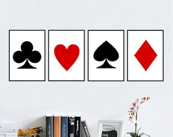Afdrukbare muurkunst speelkaarten set van 4 digitale prints moderne printables prints