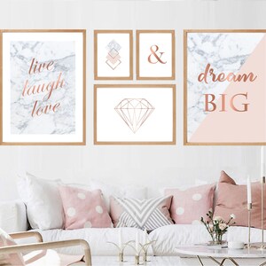 Set of 5 Prints in 3 Sizes Pink Marble Gray Rose Gold Ampersand Diamond ...