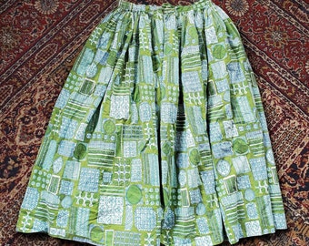 Vintage 60s 70s Alex Colman Circle Skirt Green and White Talon Zipper