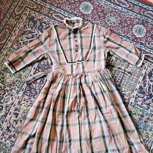 Vintage 50s Love Label Brown Plaid Girls Dress Size 8