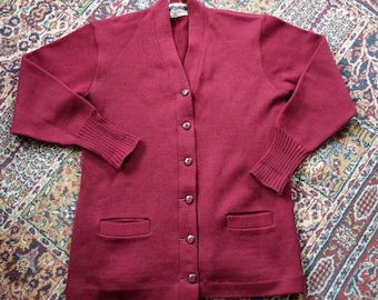 Vintage 30s 40s Jonesknit Jones Knitting Mills Oxblood Burgundy Mens Womens Varsity Cardigan