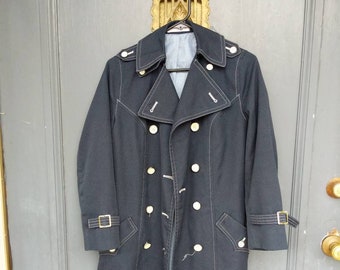 Vintage 60s 70s Misty Harbor Ltd Jonathan Logan Any Weather Trench Coat Blue Youth 9 Petite Woman