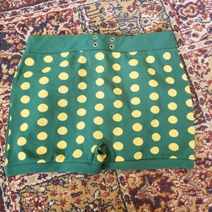 Vintage jaren 60 70 Mod Stretch Nylon Groen Geel Polka Dot Zwembroek Oude Stock Large