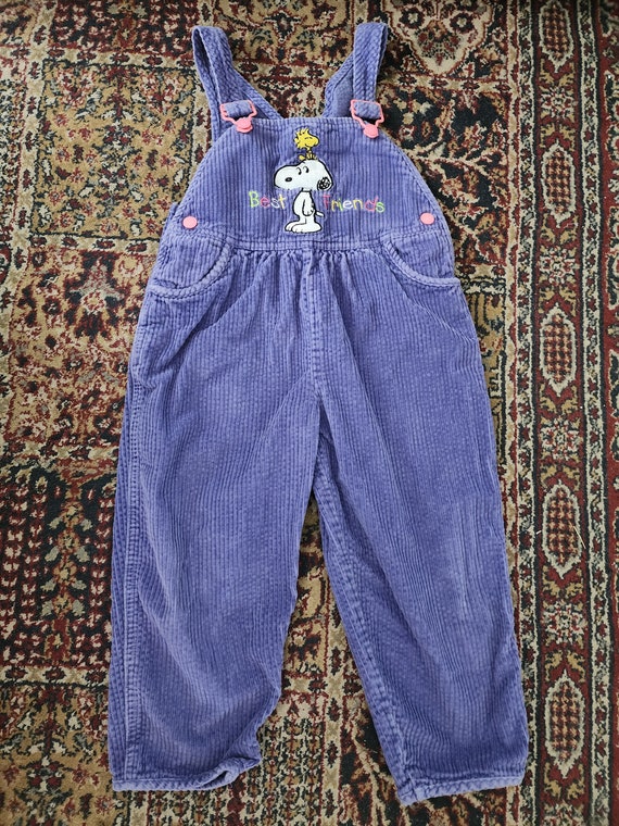 Vintage 80s 90s Snoopy Purple Corduroy Overalls Ki