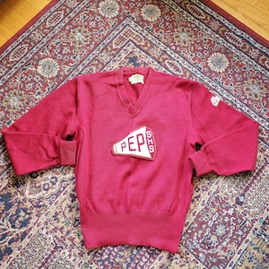 Vintage 40s 50s Skookum Sportswear Centralia Knitting Mills Pep Squad Burgundy Sweater &quot;Pat&quot; Virgin Wool