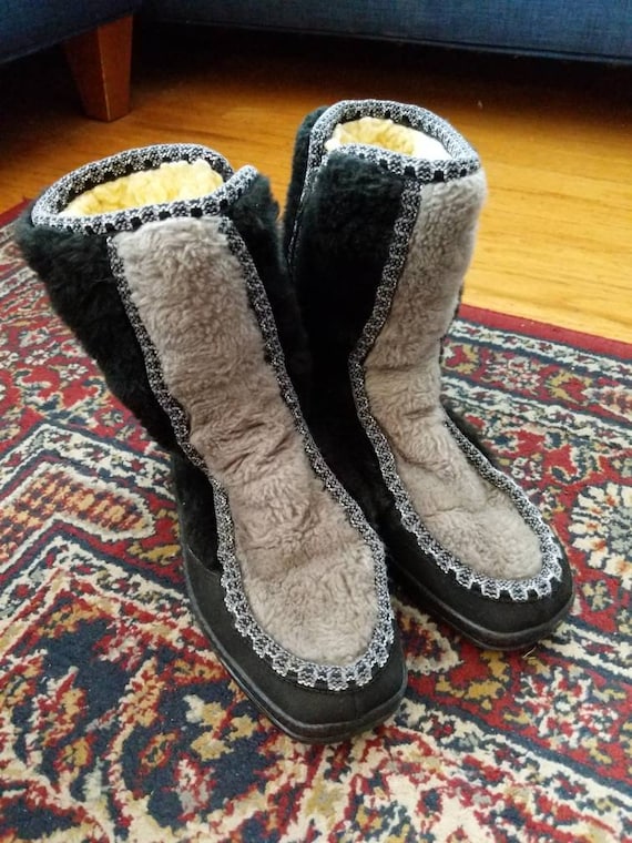 Vintage 60s 70s Snowland Faux Fur Sherpa Boots Siz