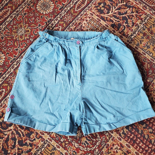 Vintage 80s Licorice X Blue Cotton Ramie Shorts Size 13 14
