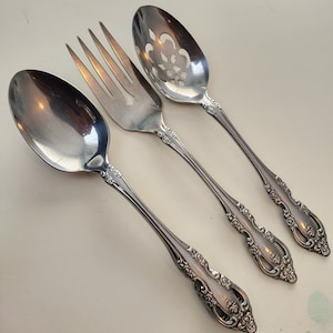 Vintage 90s 00s Oneida Brahms Stainless Steel Flatware Serving Fork Spoons Pierced