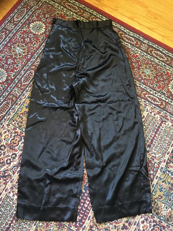 Vintage 40s Black Satin Pajama Trousers Side Marve