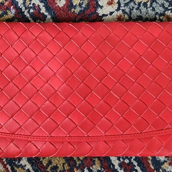 Vintage 90s Red Woven Leather Wallet Becker Nordstrom W Germany NWT