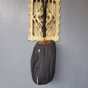 Vintage 50s Koret Black Taffeta Brown Bakelite Bag Purse