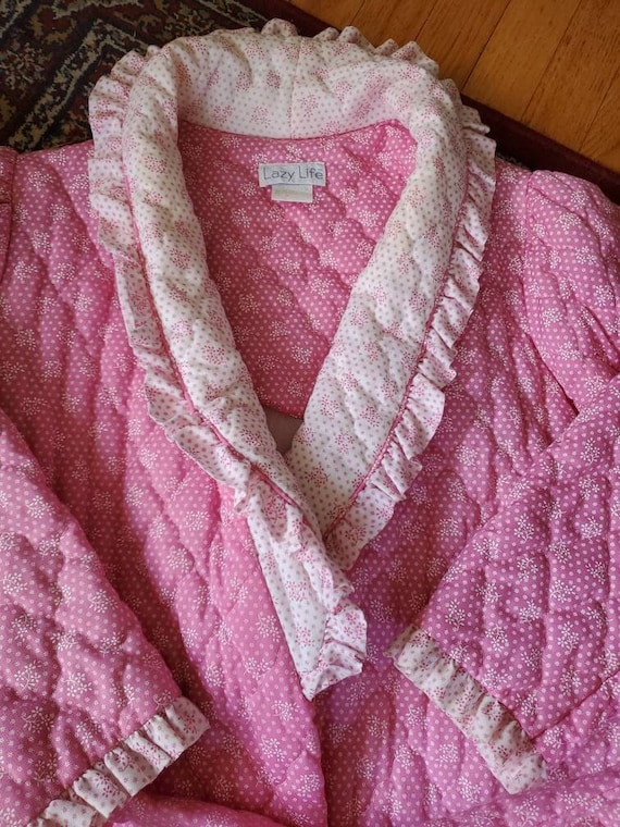 Vintage 70s 80s Lazy Life Quilted Long Rove Pink … - image 1