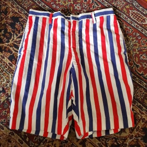 Vintage 60s Striped Red White and Blue Bermuda Shorts UGWA Tag Falcon Metal Zipper
