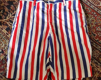 Vintage 60s Striped Red White and Blue Bermuda Shorts UGWA Tag Falcon Metal Zipper