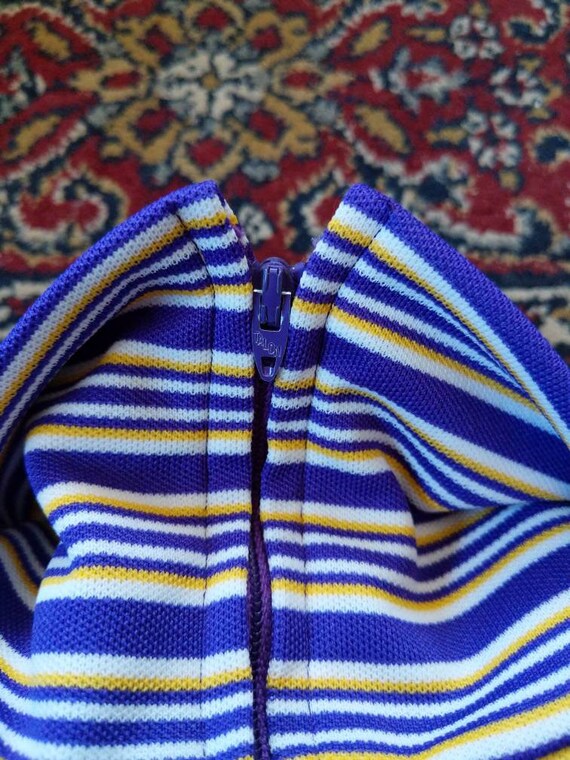 Vintage 60s Striped Turtleneck Half Zip Back Purp… - image 4