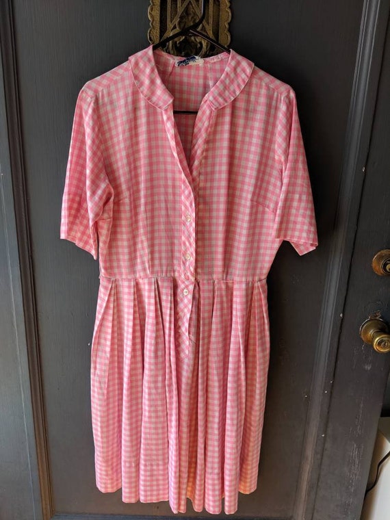 Vintage 50s 60s Jane Bradley Pink Gingham Shirtdre