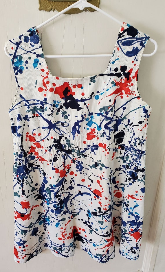 Vintage 1970s Splatter Paint Red Dress Small 18 Gem
