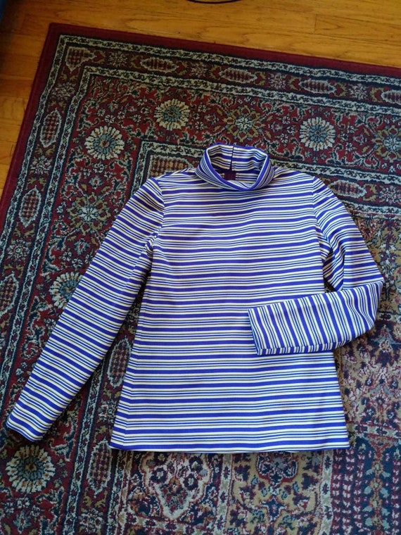 Vintage 60s Striped Turtleneck Half Zip Back Purp… - image 1