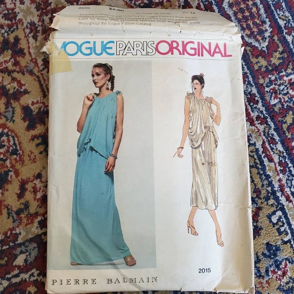 Vintage 70s Vogue Paris Original Pierre Balmain Sewing Pattern 2015 Misses' Evening Dress Size 14 With LABEL