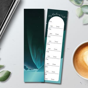Downloadable Double-sided Bookmark - Northern Lights and Snowy Mountains - Reading List
