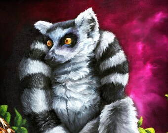 My Stripy Scarf / Ring-tailed Lemur / Limited Edition Giclee Print / Wildlife Art