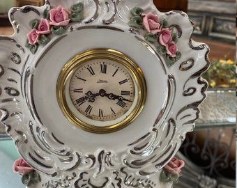 Sandizell Dresden ヴィンテージマントル時計　フローラル Dresden Design Sandizell Porcelain Clock Table Clock -mercedes
