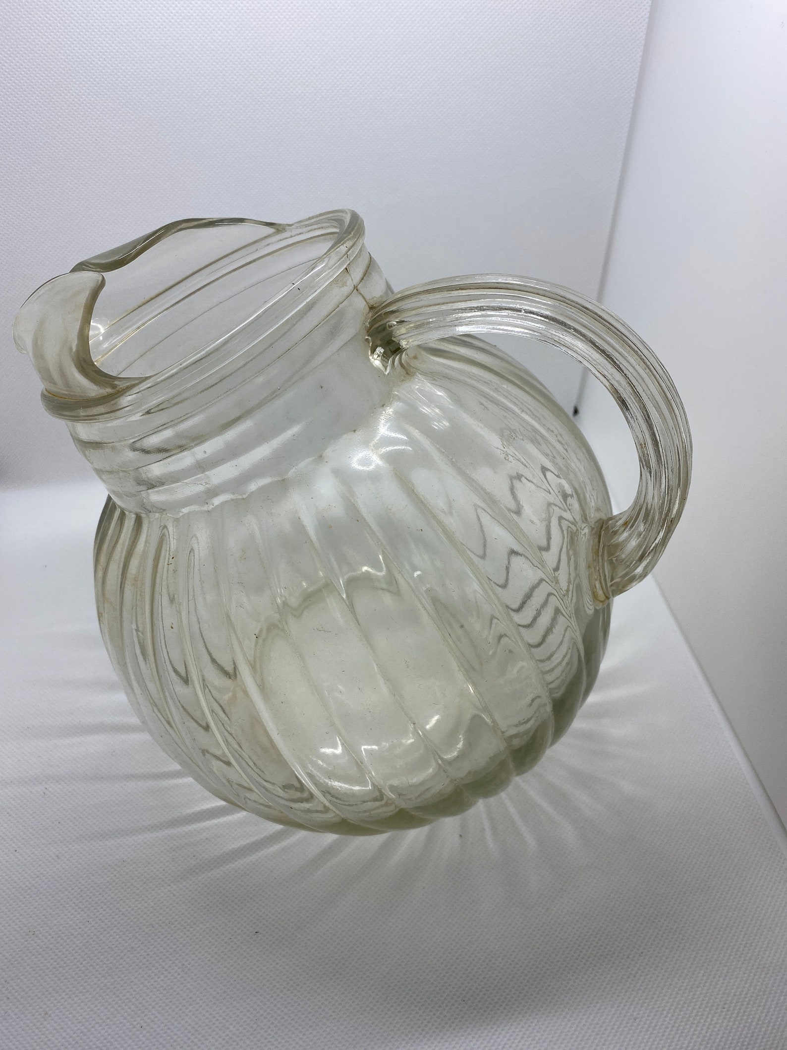 Vintage Fluted Glass Pitcher Etsy