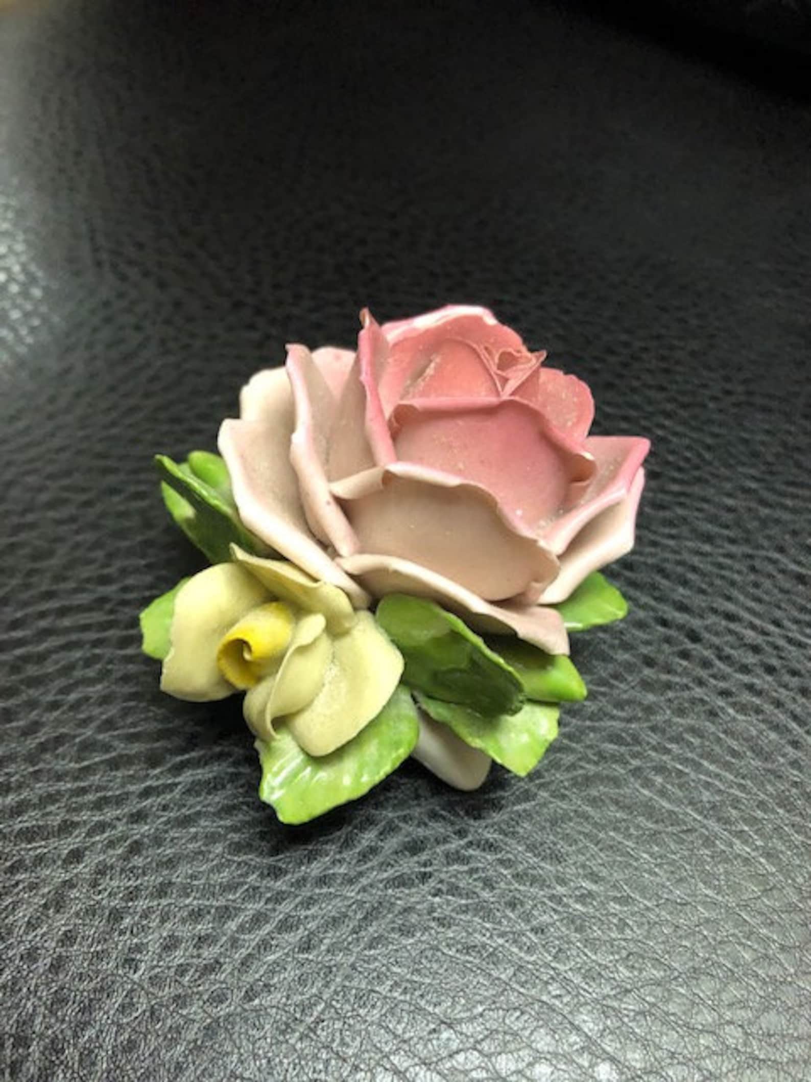 Vintage Dresden Rose Figurine Pink & Yellow Porcelain Rose Etsy Australia