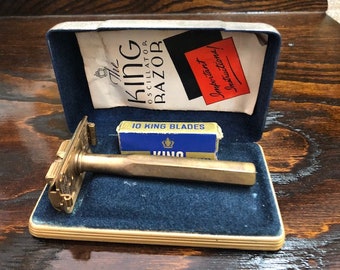 Vintage 22Kt. Gold Plated King Oscillator Razor with Box and Blades