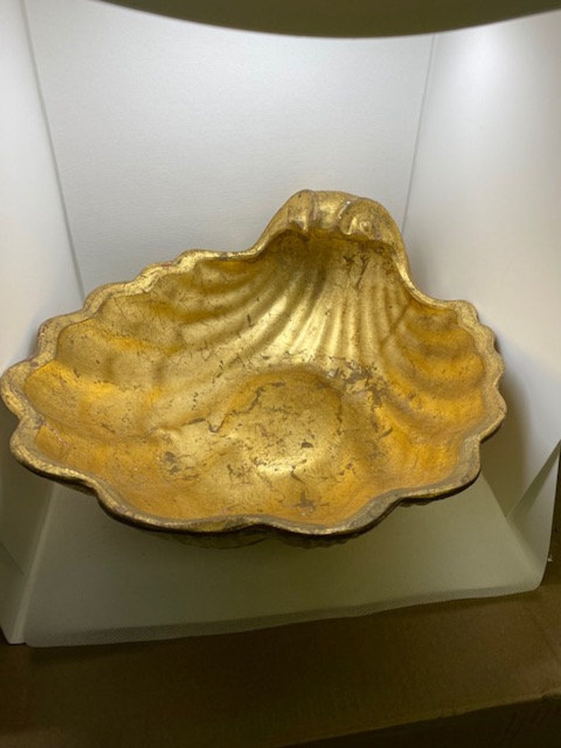 Vintage Gold Leaf Ceramic Shell Large Etsy UK