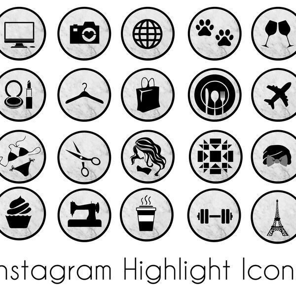 Instagram Story Highlights Icons Marbled Black and Gray 20 Pack Lifestyle Modern Classy