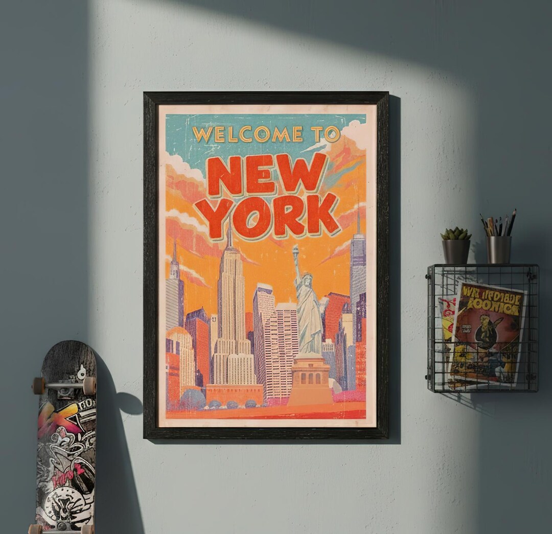 Vintage New York City Travel Poster - Retro NYC Skyline Wall Art ...