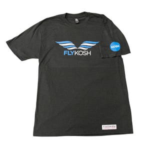Men's 'Fly Kosh' - Black Aviation T-Shirt, EAA AirVenture Oshkosh Clothing by runway THREE-SIX