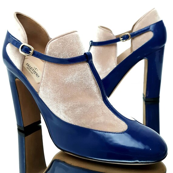 Valentino Garavani Leather Velvet T-Strap Bootie W