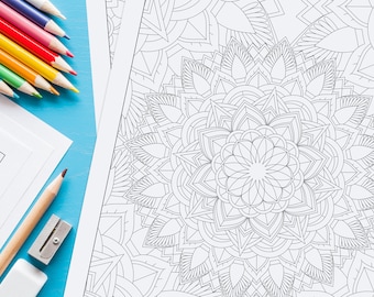 Mandala Coloring Book PDF with 10 Unique Designs for Stress Relief and Mindfulness - Instant Download for Unlimited Printing