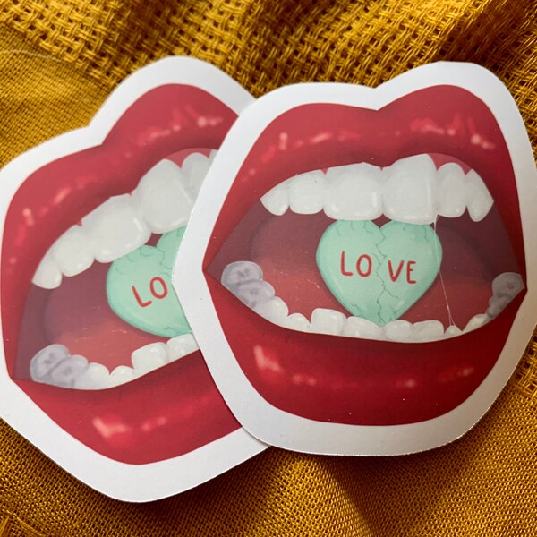 LOVE CANDY STICKER - lips, broken, heartbreak, valentines, angst, alternative, stationary, journaling