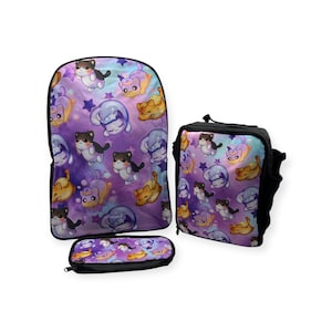 Kawaii Kitten Backpack, Lunch Box and Pencil Case Set