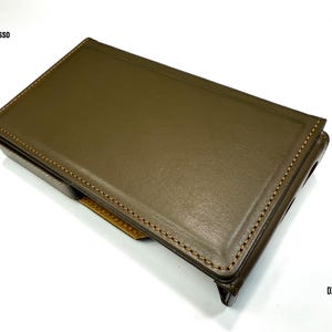 Puede incluir: Funda de cuero verde oliva con costuras. La funda rectangular est&aacute; dise&ntilde;ada para guardar un dispositivo. El texto "iBasso" est&aacute; en la esquina superior izquierda y "DX 340" en la inferior derecha.