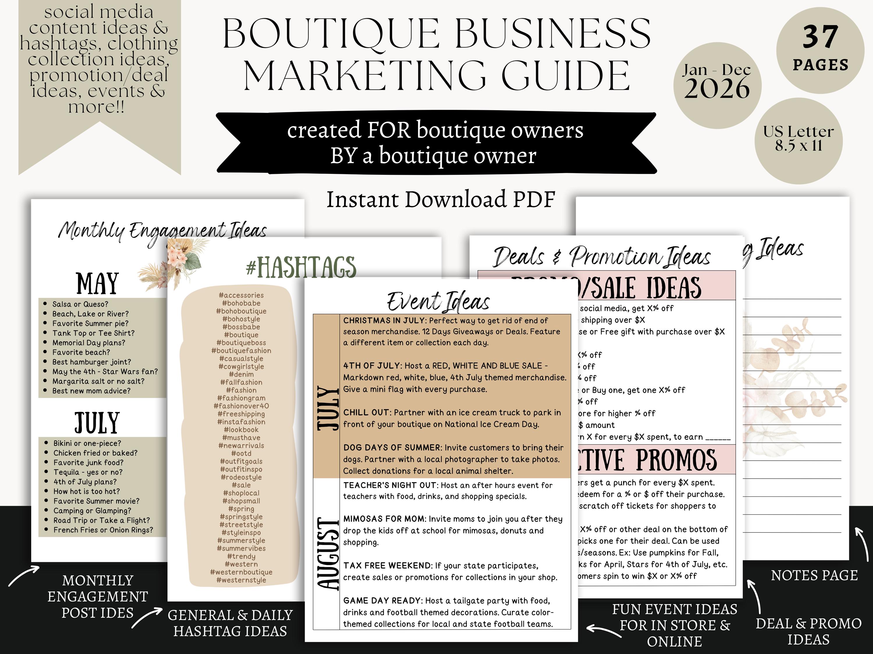 Incuring Posts. Printable 2026 Boho Printable Boutique Business Marketing Guide | Social Media ...