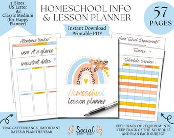 Boho Style Homeschool Planner and Progress Tracker | Homeschool Planner | Homeschool Journal | Instant Digital Download PDF Printable