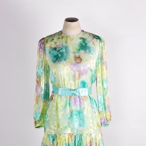 Vintage 1960s/70s Pastel Burnout Velvet and Silk Party Dress/waist 28&quot;