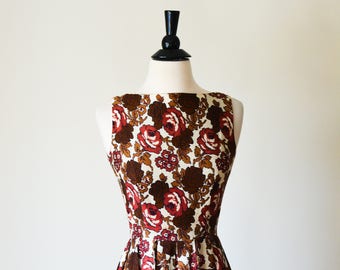 Vintage 1960s Rose Print Party Dress/Waist 25"