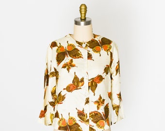 Vintage 1960s Novelty Print Silk Blouse/Bust 36"