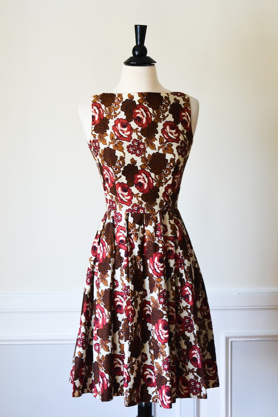 Vintage 1960s Rose Print Party Dress/Waist 25" - image 1