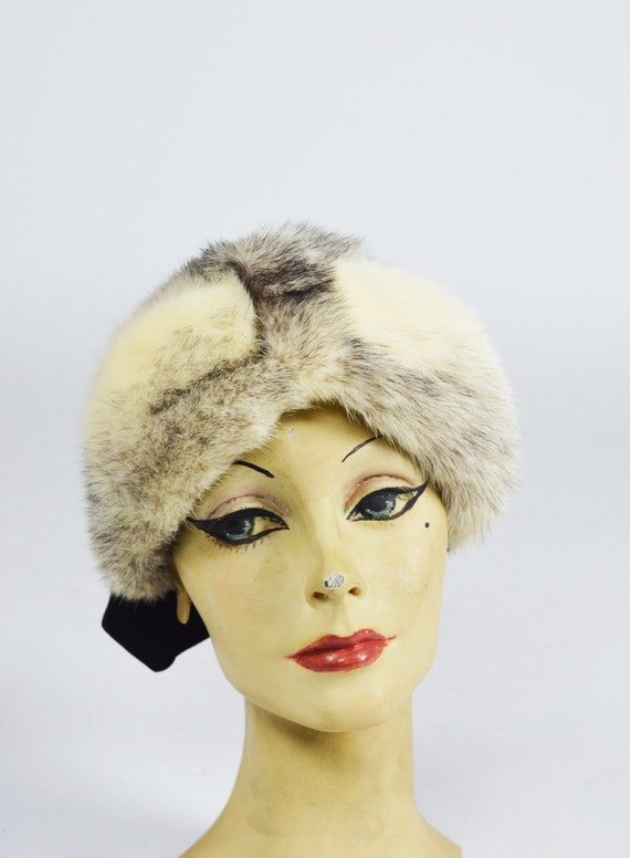 1950/60s Fur Hat with Velvet Bow by Miss Alice for