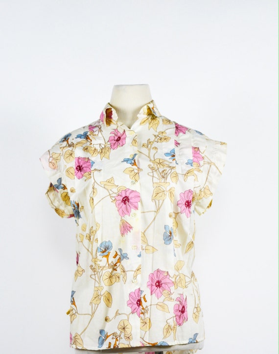 Vintage 1970s 1980s Floral Cacharel Blouse