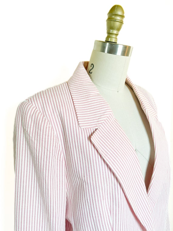 1980s Pink and White Striped Seersucker Blazer - image 4