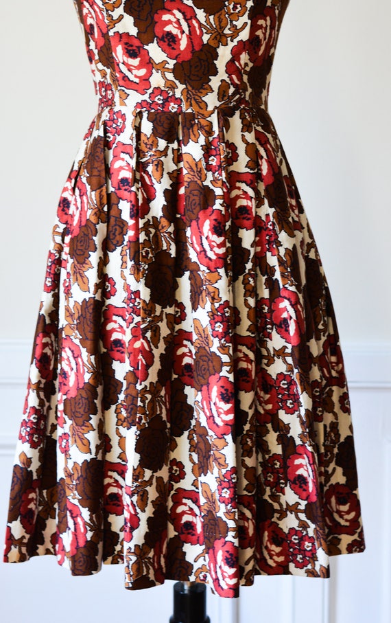 Vintage 1960s Rose Print Party Dress/Waist 25" - image 3